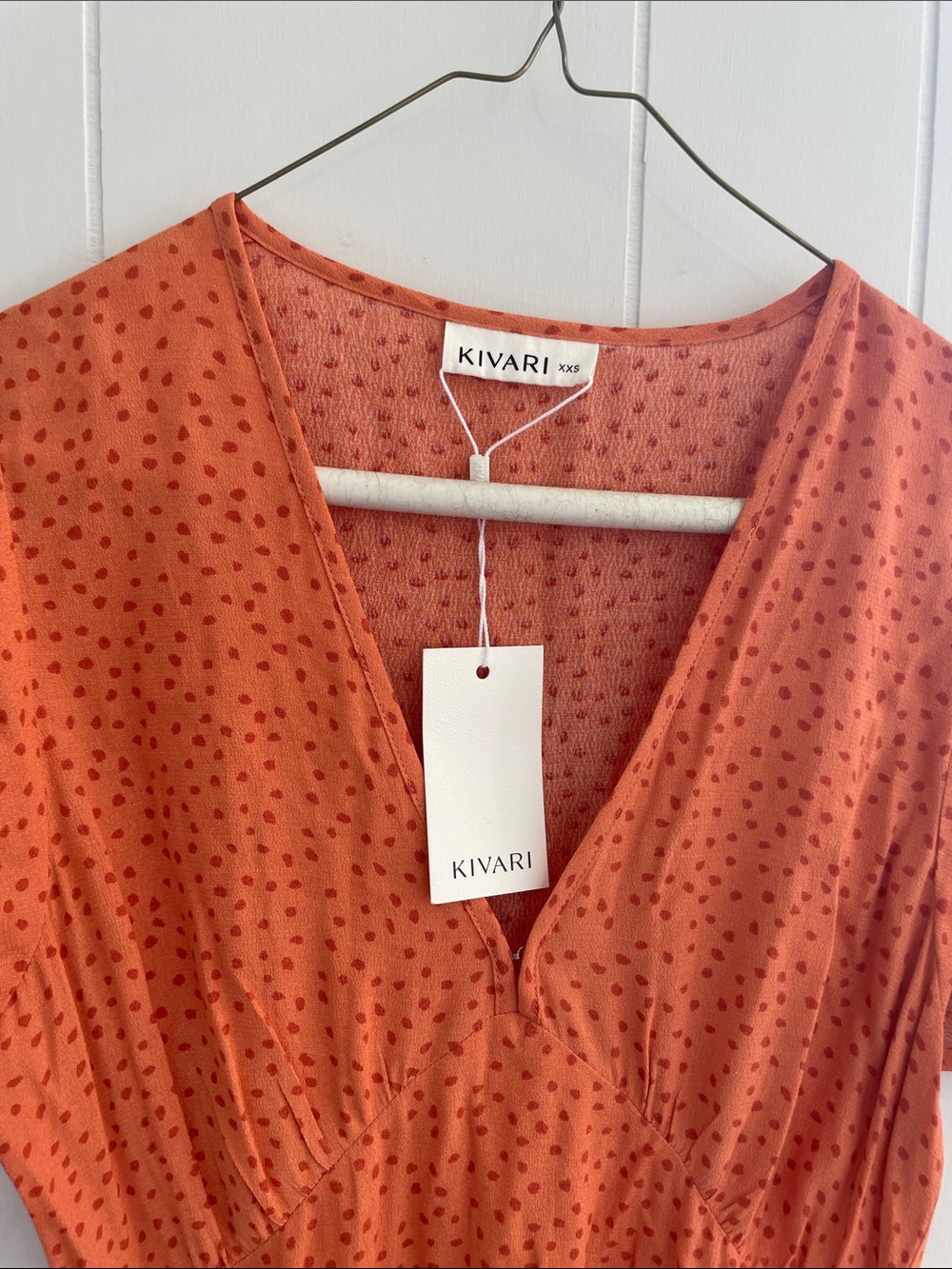 Kivari Rust Red Dot V-Neck Dress